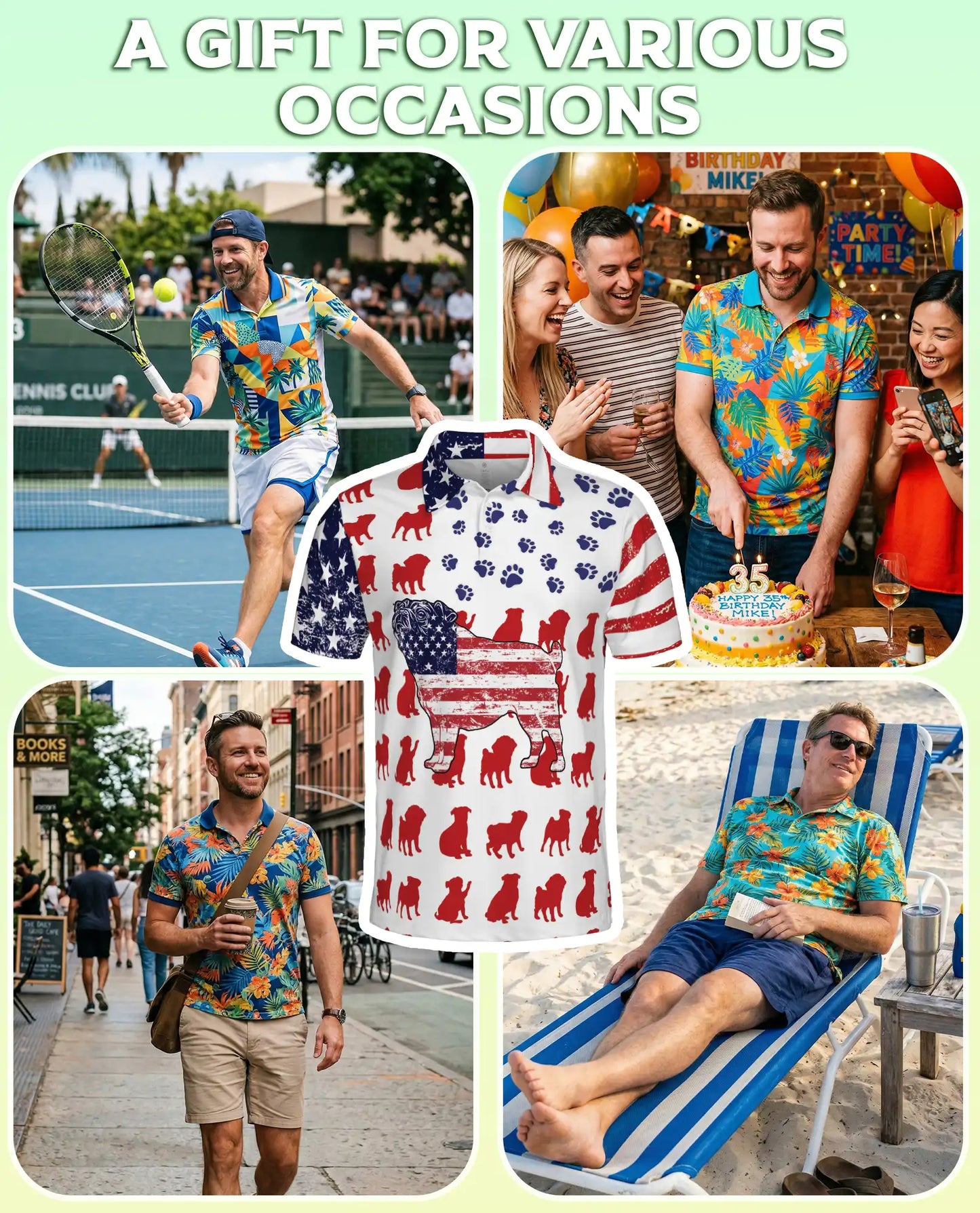 American Flag Pug Dog Polo Shirt | Azhawaiian