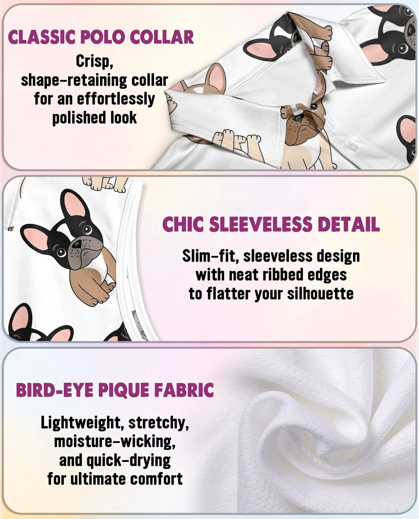 French Bulldog Sleeveless Polo Shirt for Women | Azhawaiian