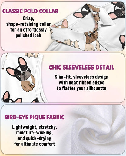 French Bulldog Sleeveless Polo Shirt for Women | Azhawaiian