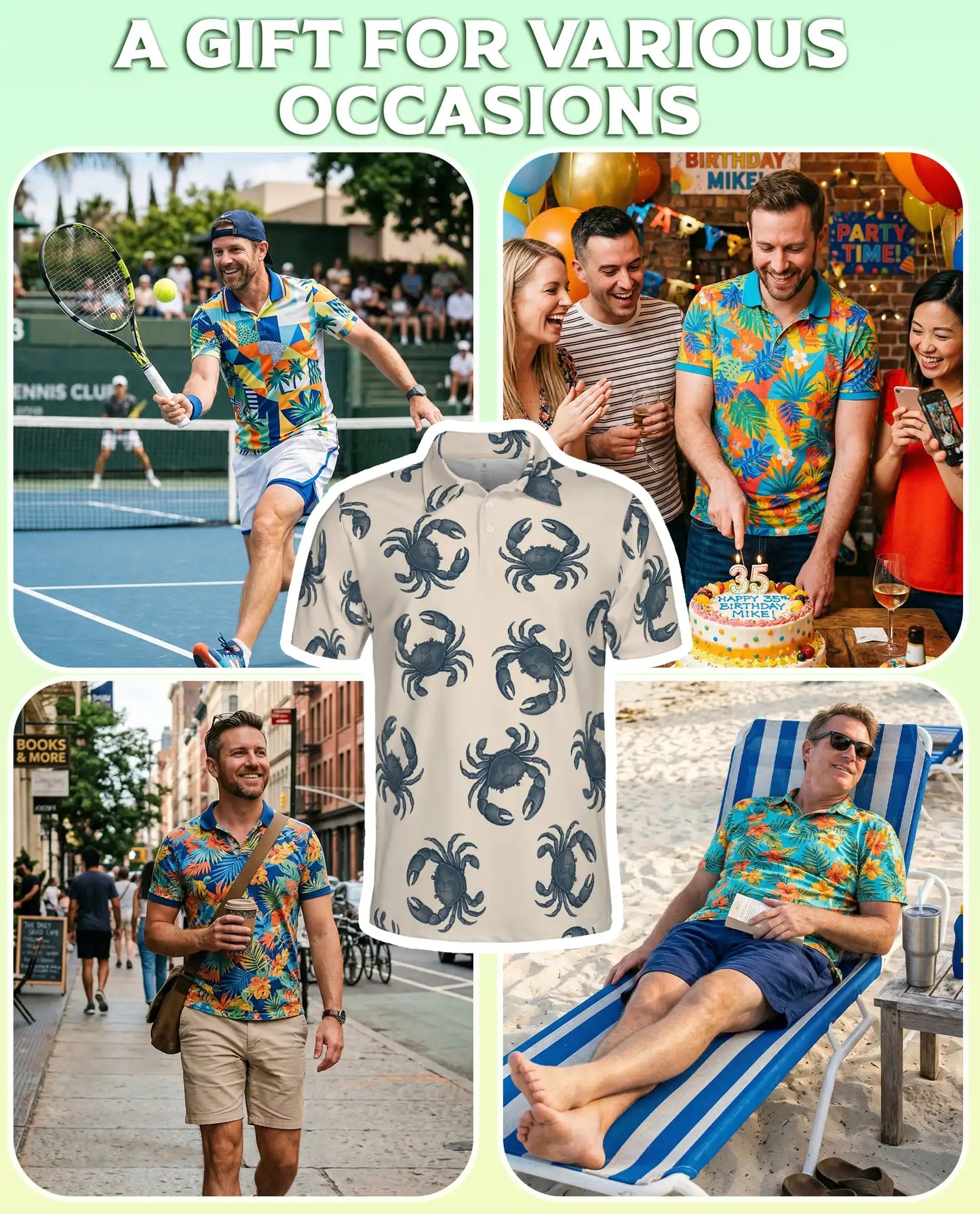 Crab Pattern Nautical 3D Polo Shirt for Men | Azhawaiian