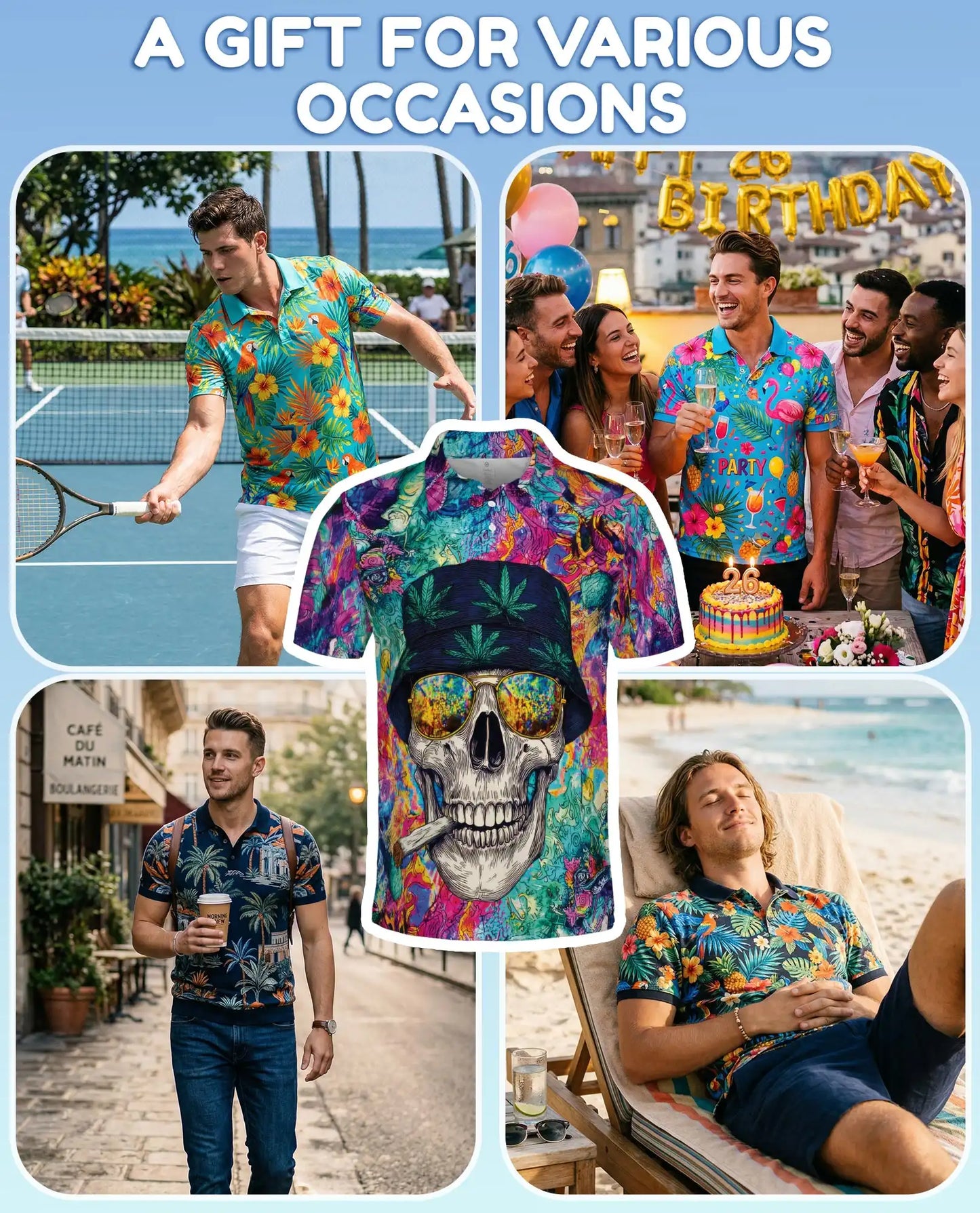 Skull Colorful Trippy Polo Shirt for Men, Vibrant Art Print | Azhawaiian