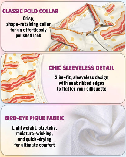 Bacon Eggs Pattern Sleeveless Polo Shirt for Women | Azhawaiian
