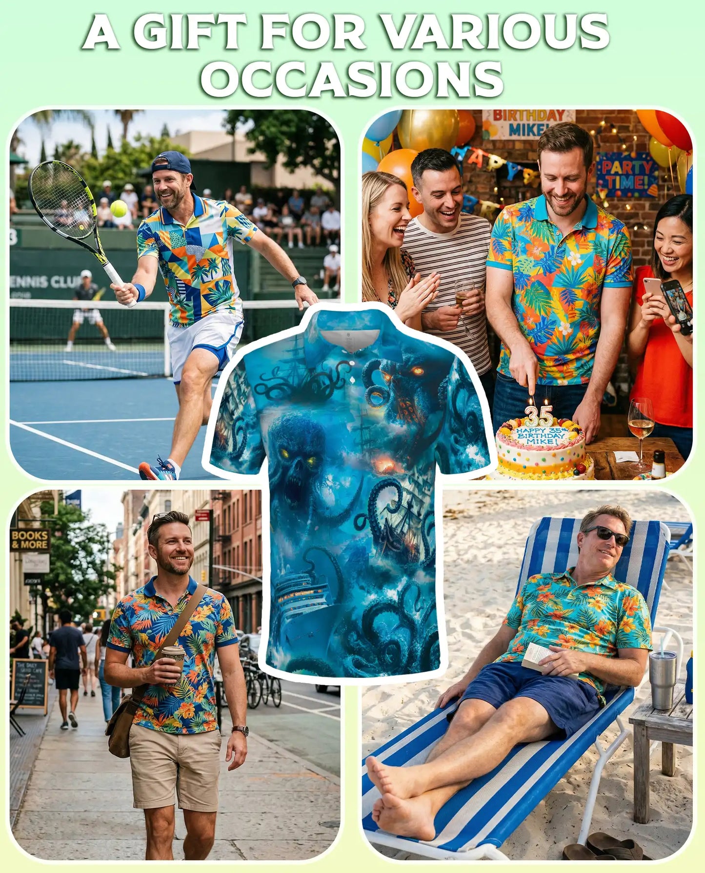 Kraken Ocean Polo Shirt, Sea Monster Horror Print | Azhawaiian