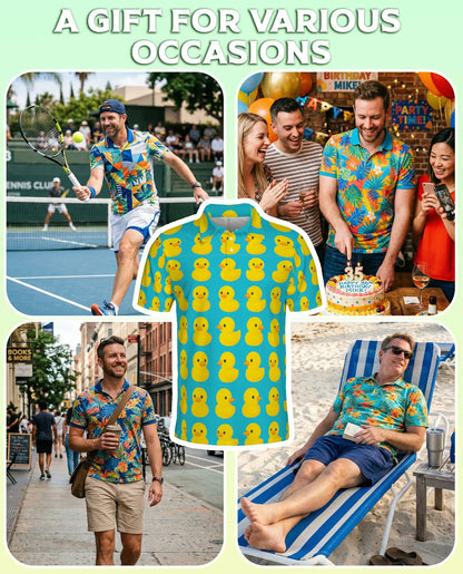 Rubber Duck Polo Shirt, Cute Yellow Duck Pattern | Azhawaiian