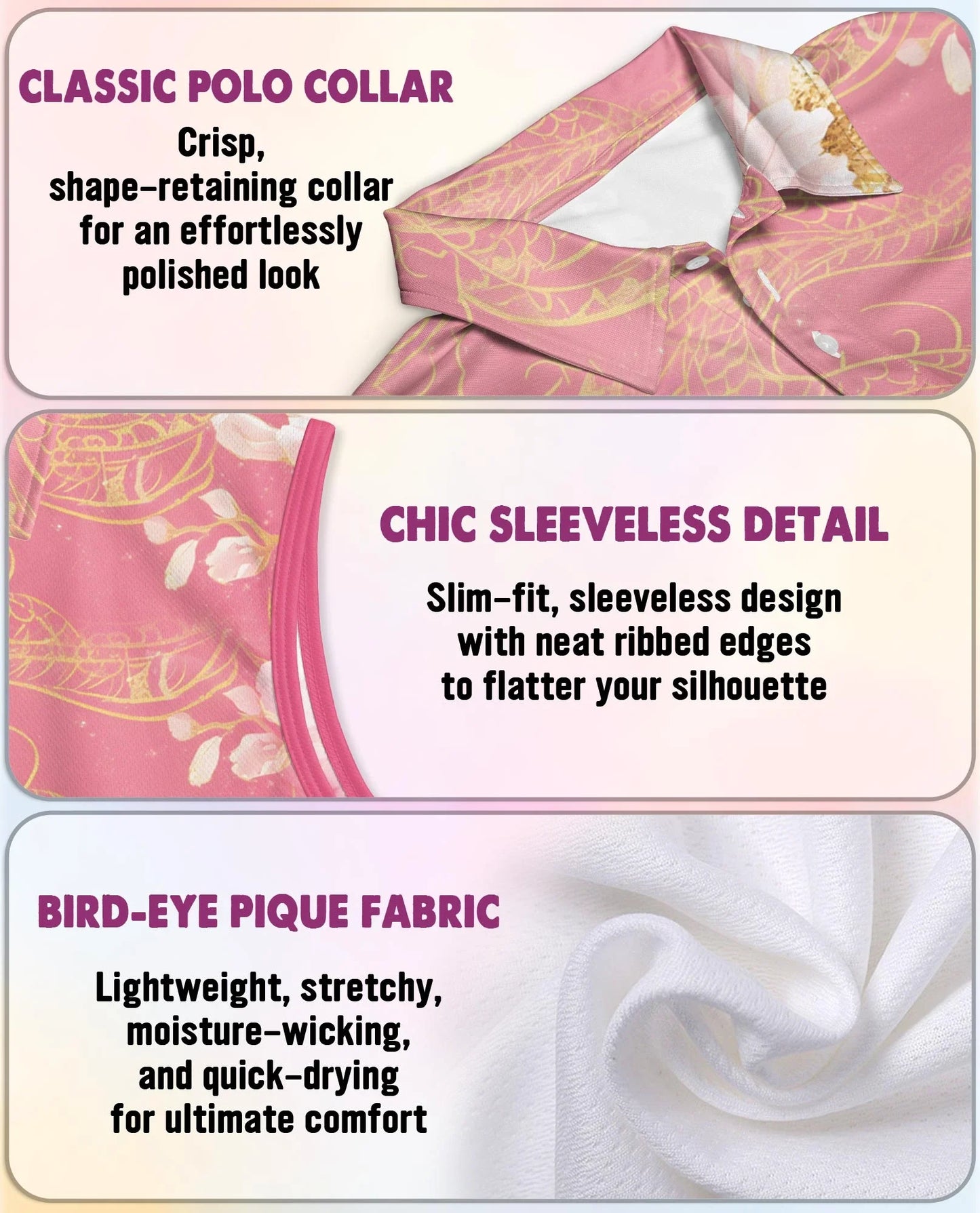 Snake and Peony Print Sleeveless Polo Shirt for Women | Azhawaiian