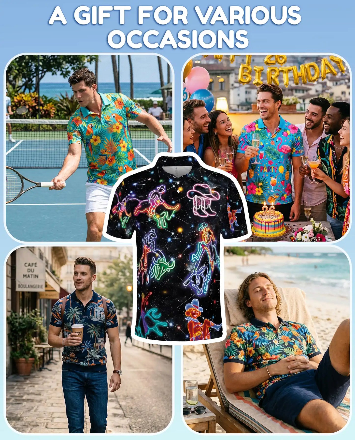 Neon Cowboy Constellation Polo Shirt-Western Galaxy Design | Azhawaiian