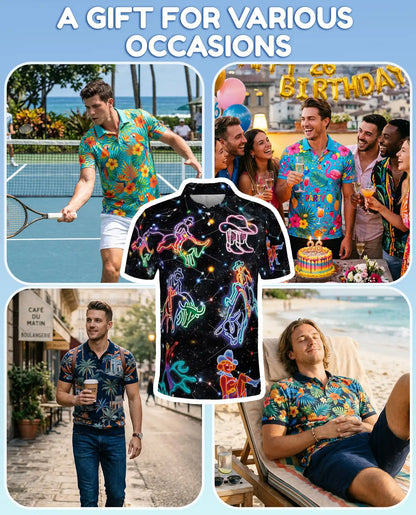 Neon Cowboy Constellation Polo Shirt-Western Galaxy Design | Azhawaiian