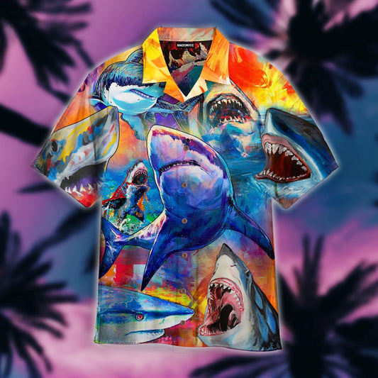 Colorful Sharks Just Wanna Have Fun Hawaiian Shirt | For Men & Women | Adult | WT1301