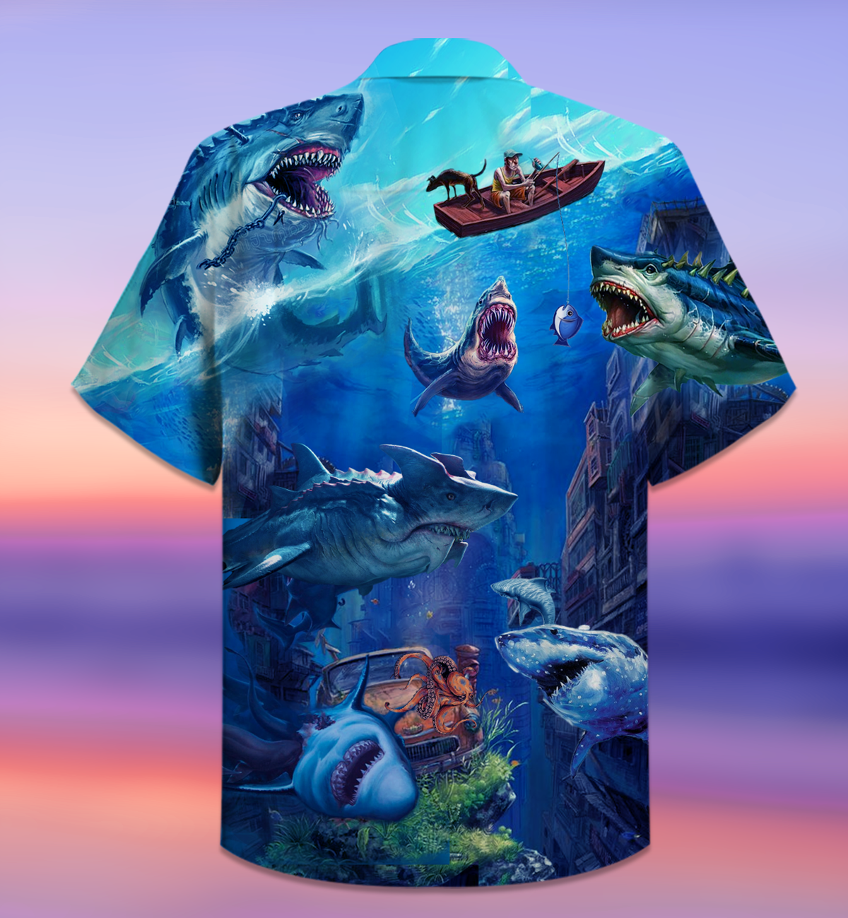 Fishing Shark With Small Ship Hawaiian Shirt