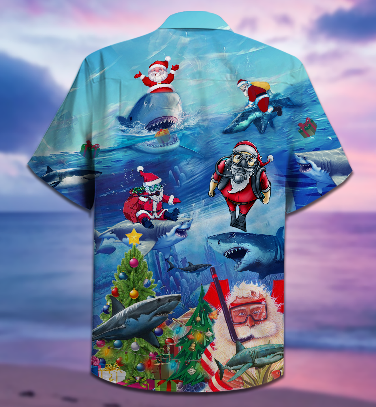 Santa Riding Shark Christmas Hawaiian Shirt