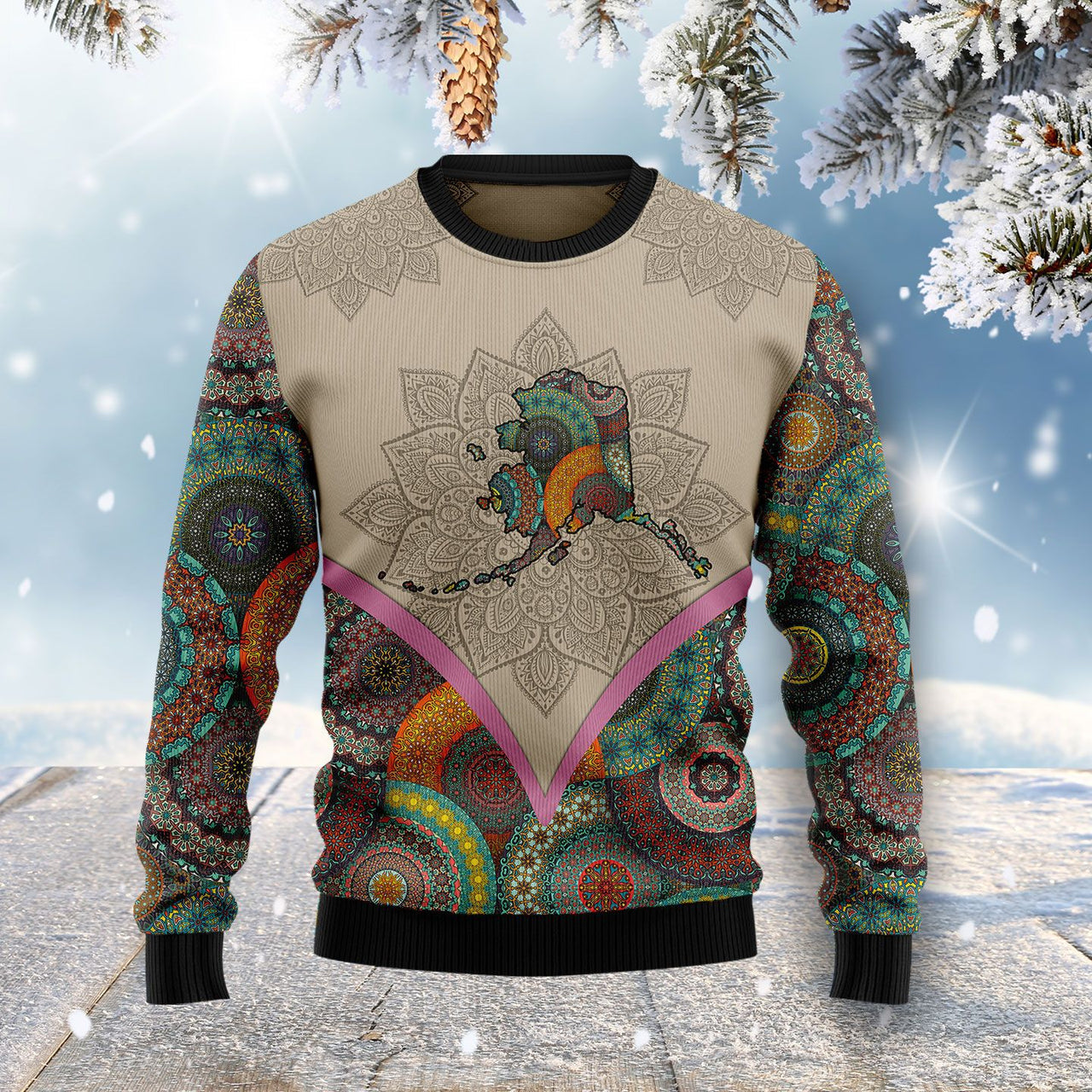 Mandala Alaska Home Ugly Christmas Sweater 