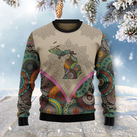 Mandala Michigan Home Ugly Christmas Sweater 