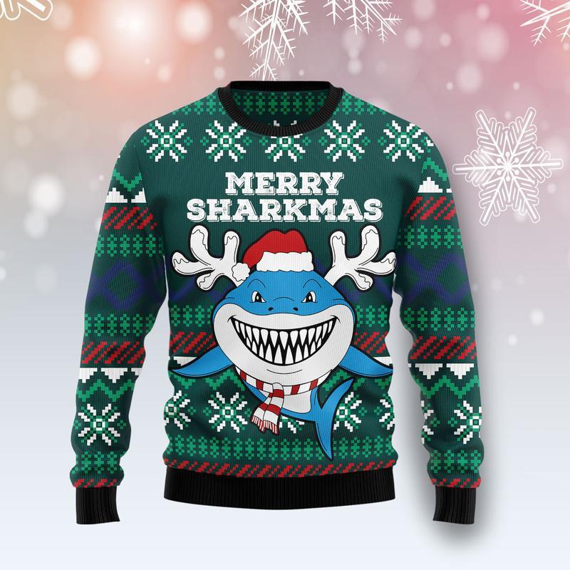 Merry Sharkmas Ugly Christmas Sweater 