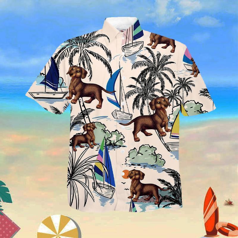 Miniature Dachshund Summer Beach Hawaiian Shirt