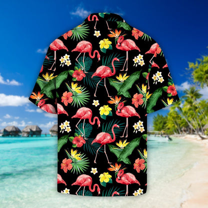 Flamingo Hibiscus Tropical Hawaii Shirt Unique Beach Hawaiian