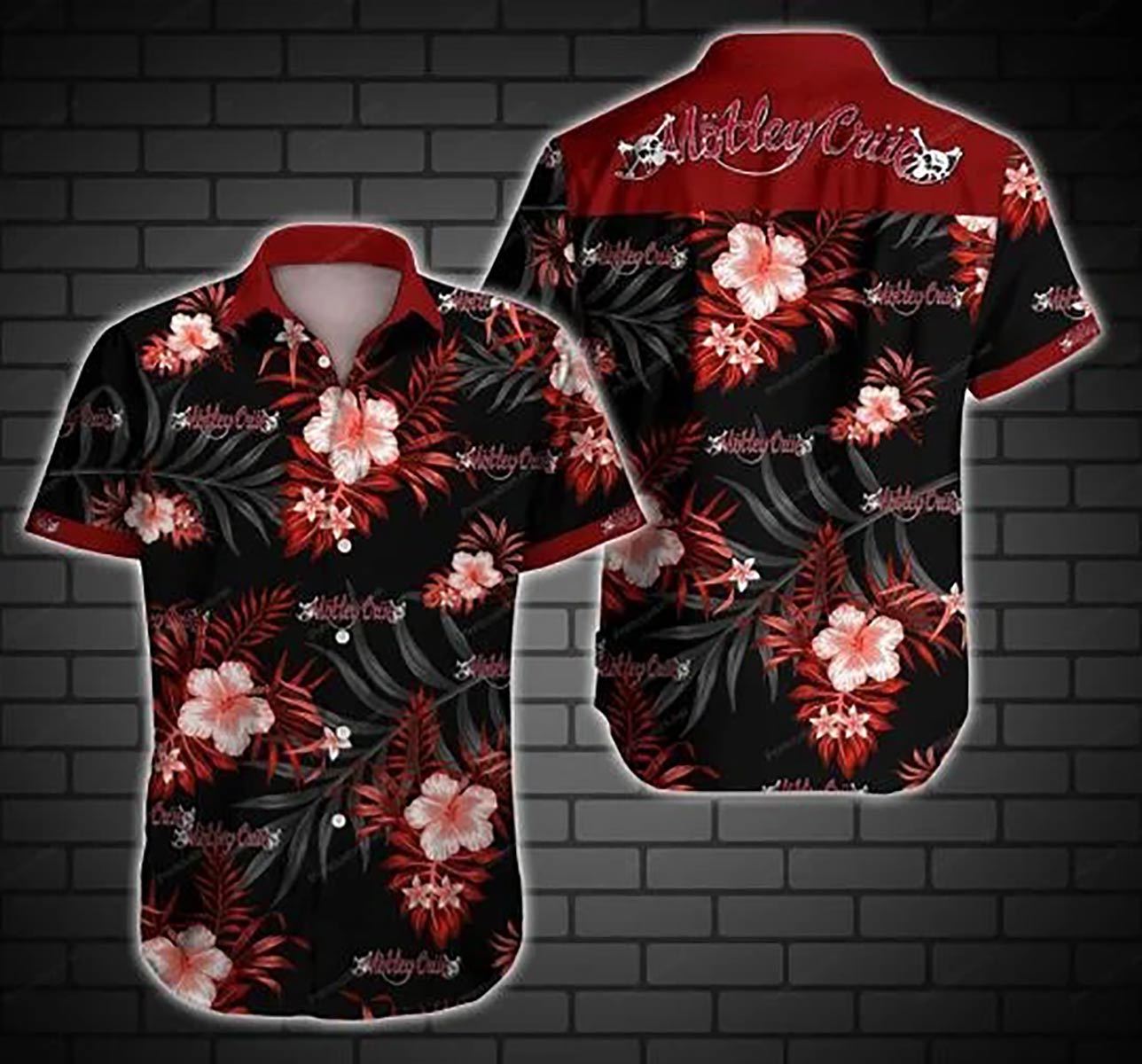 Motley Crue Hawaiian Graphic Print Short Sleeve Hawaiian Casual Shirt