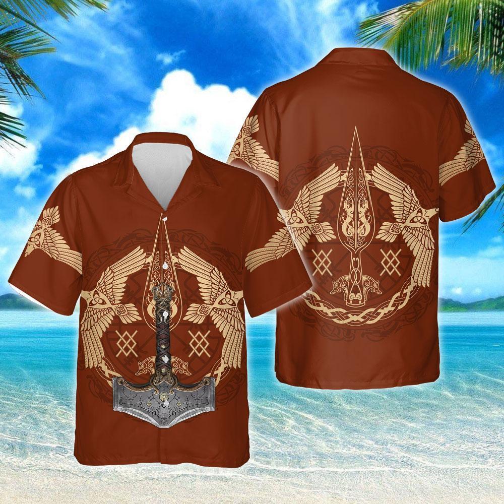 Viking Ravens Mjolnir Hawaiian Shirt Trl654Hw