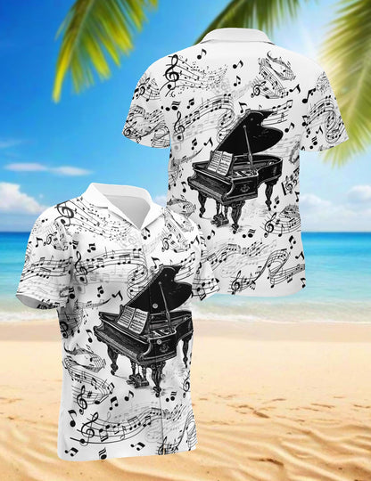 Grand Piano Hawaiian Shirt for Men, Button Down Aloha Shirt - Azhawaiian