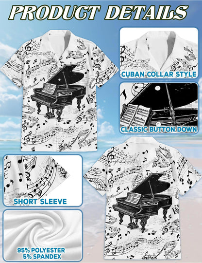Grand Piano Hawaiian Shirt for Men, Button Down Aloha Shirt - Azhawaiian