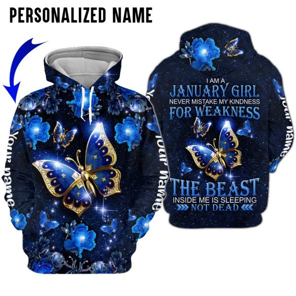 Personalized Name January Girl 3D All Over Printed Unisex Hoodie US Size