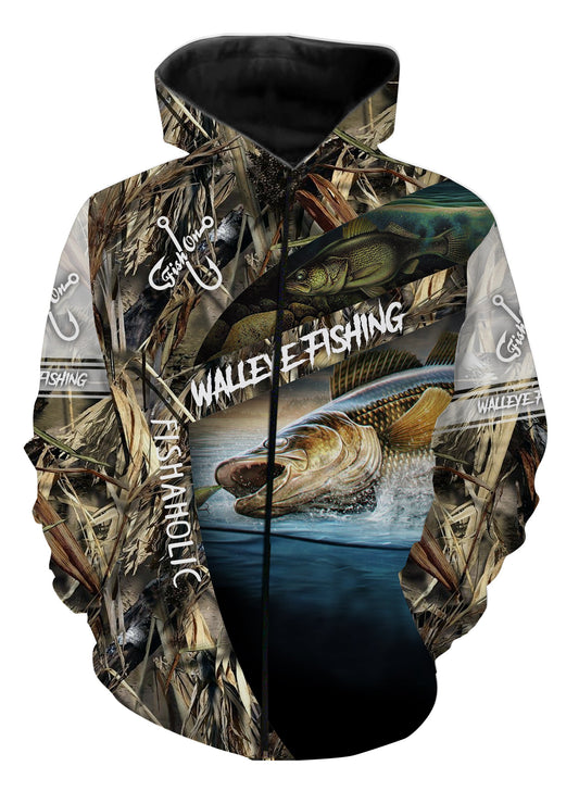 Walleye fishing 3D all over printed shirts - fishaholic NQS103 Zip up hoodie