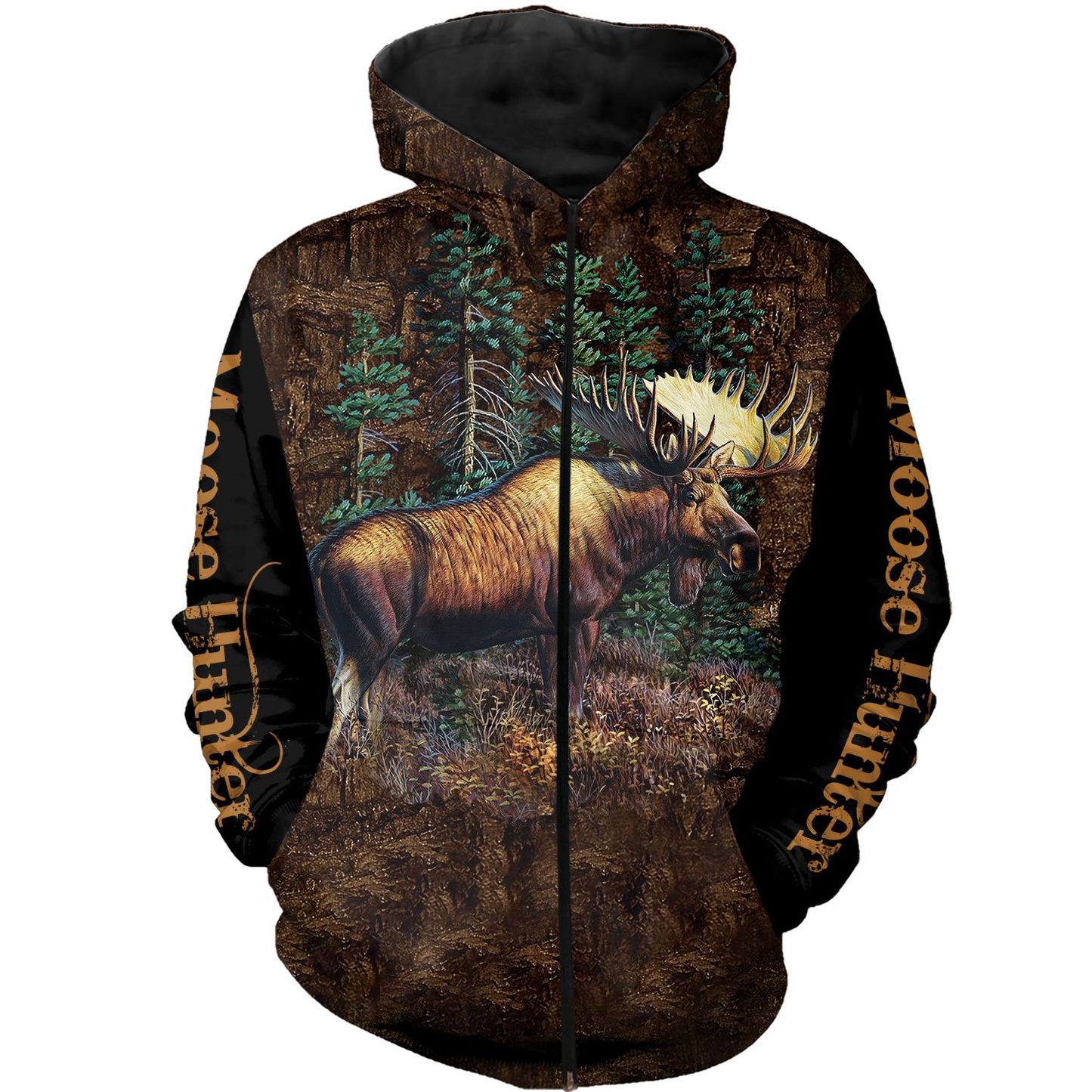 Moose Hunter 3D All Over Printed Shirts For Men Zip Up Hoodie Zip Up Hoodie