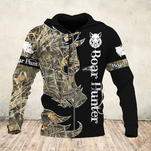 Wild Hog Hunting Camo 3D All Over Print Hoodie Zip up hoodie