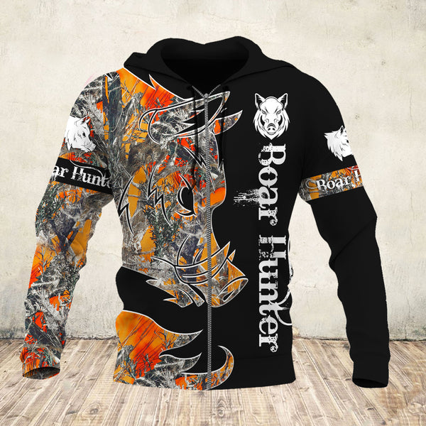 Boar Hunting Black 3D all over Print T-shirt Zip up hoodie