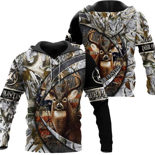 Deer hunting clothes mens womens camo American flag 3D all over printed t-shirt Hoodie