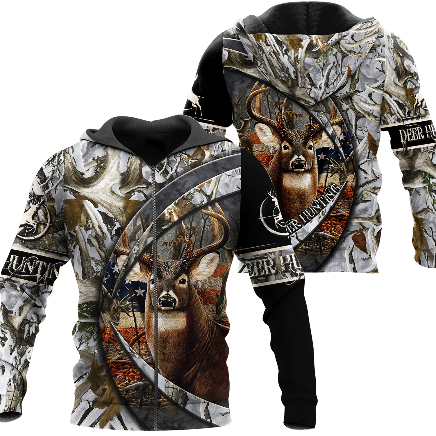 Deer hunting clothes mens womens camo American flag 3D all over printed t-shirt Zip up hoodie