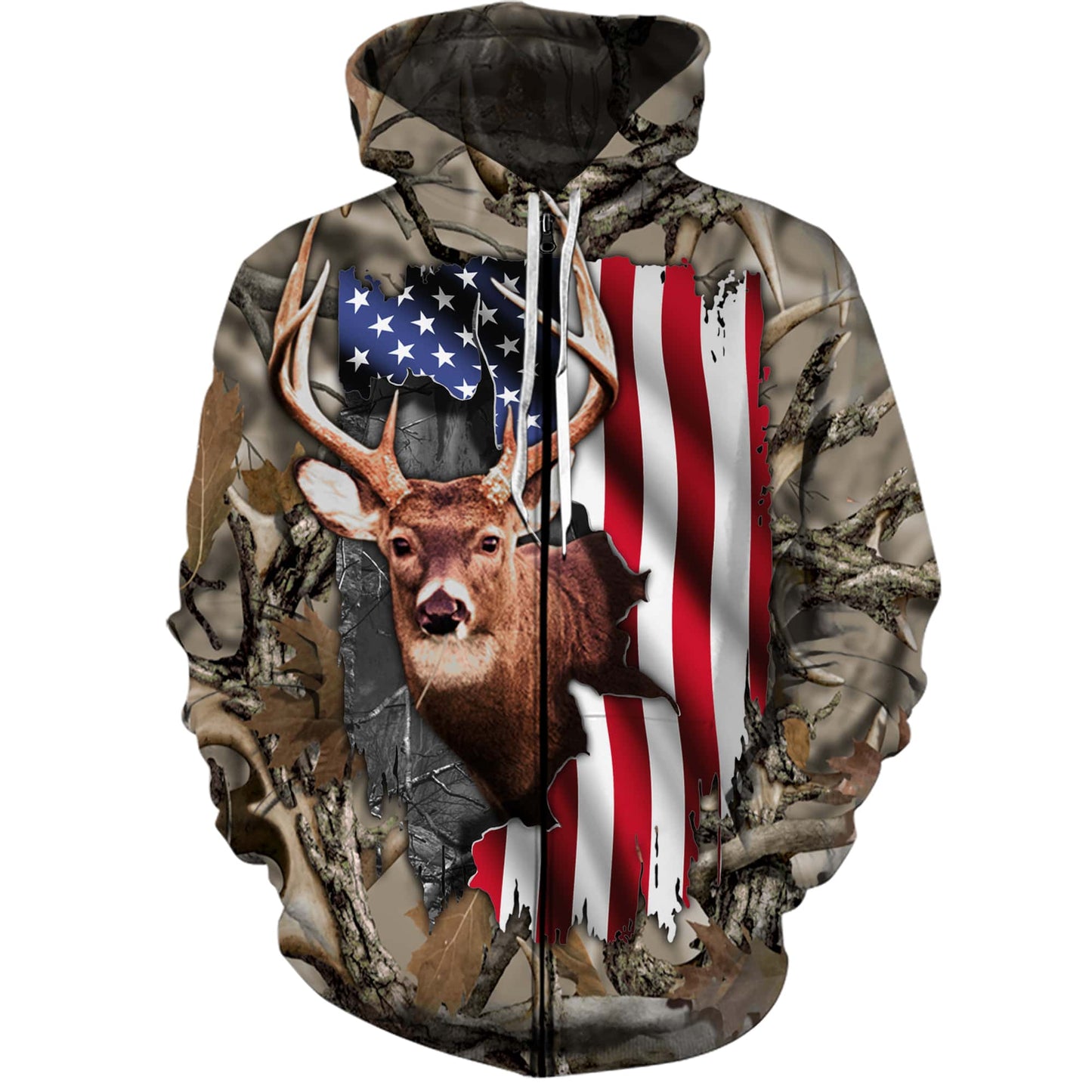 Mens womens Deer hunting clothes american flag 3D all over print shirt plus size coat Zip up hoodie