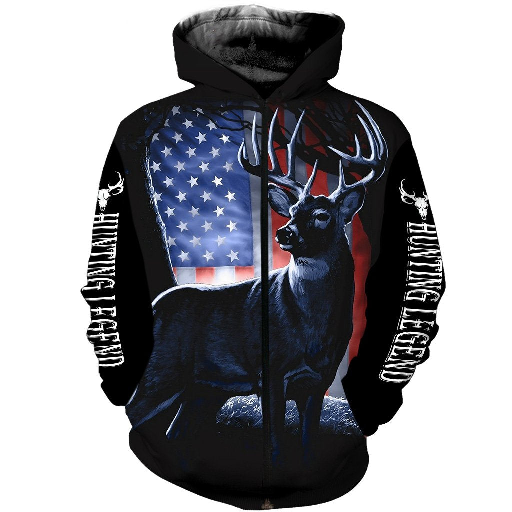 Deer Hunting legend mens womens hunting clothes all over print shirt Zip up hoodie