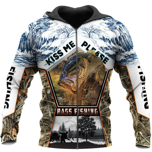 Bass fishing shirts 3D all over print largemouth bass long sleeve Zip up hoodie