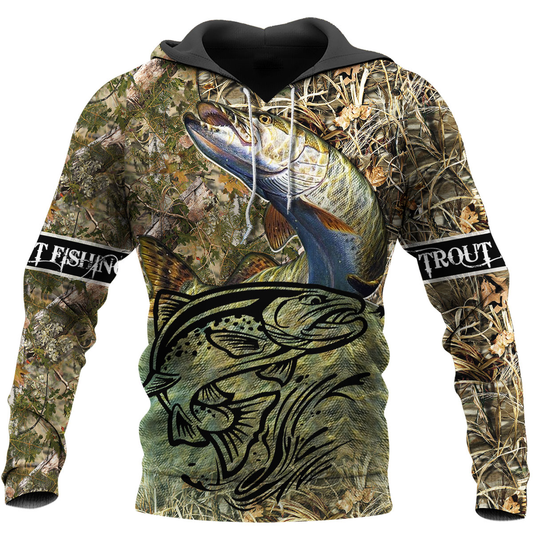 Trout fishing tatoo 3D all over print long sleeve Hoodie