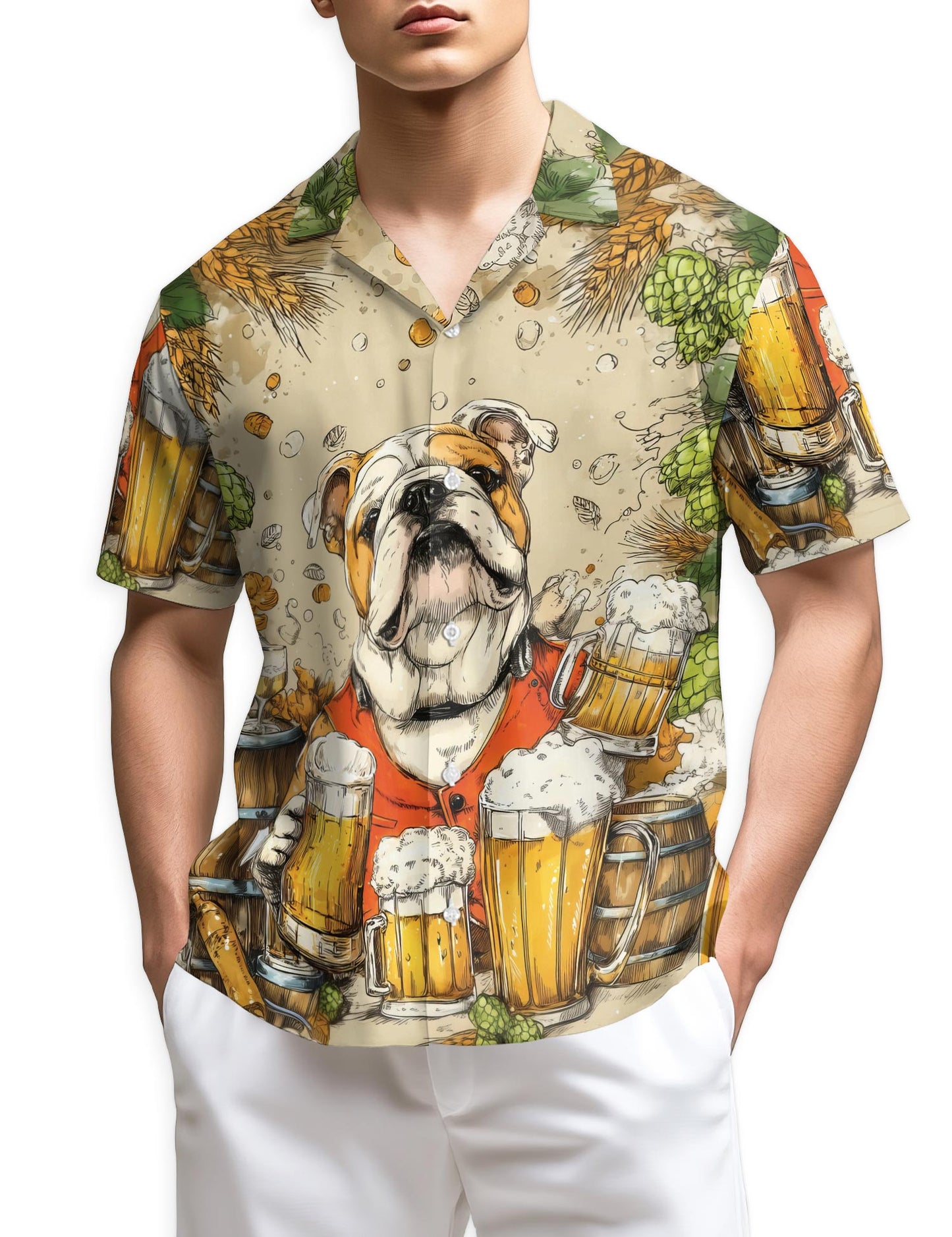 Azhawaiian 3D Bulldog Beer Hawaiian Shirt for Men