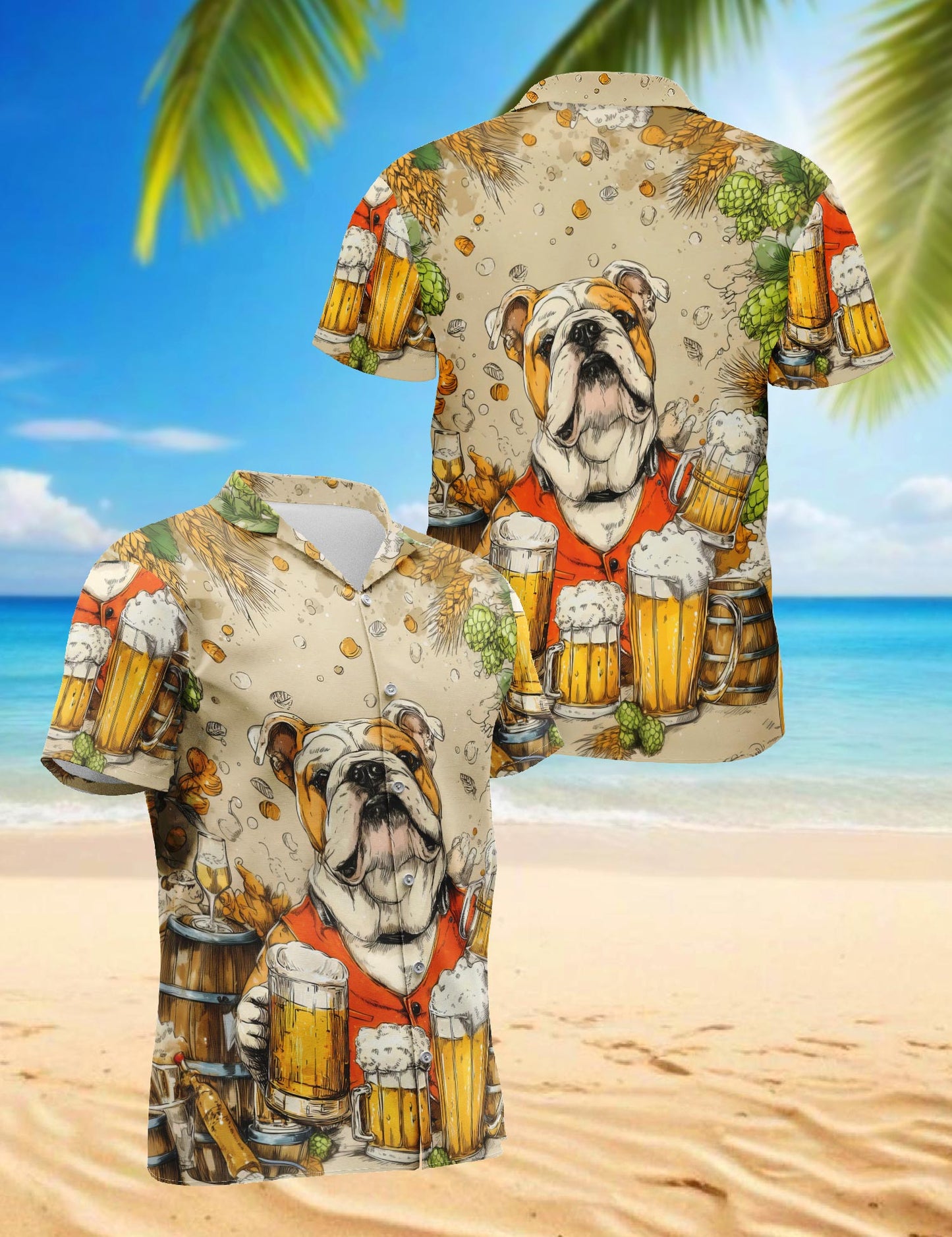 3D Bulldog Beer Hawaiian Shirt for Men, Button Down Aloha Shirt - Azhawaiian