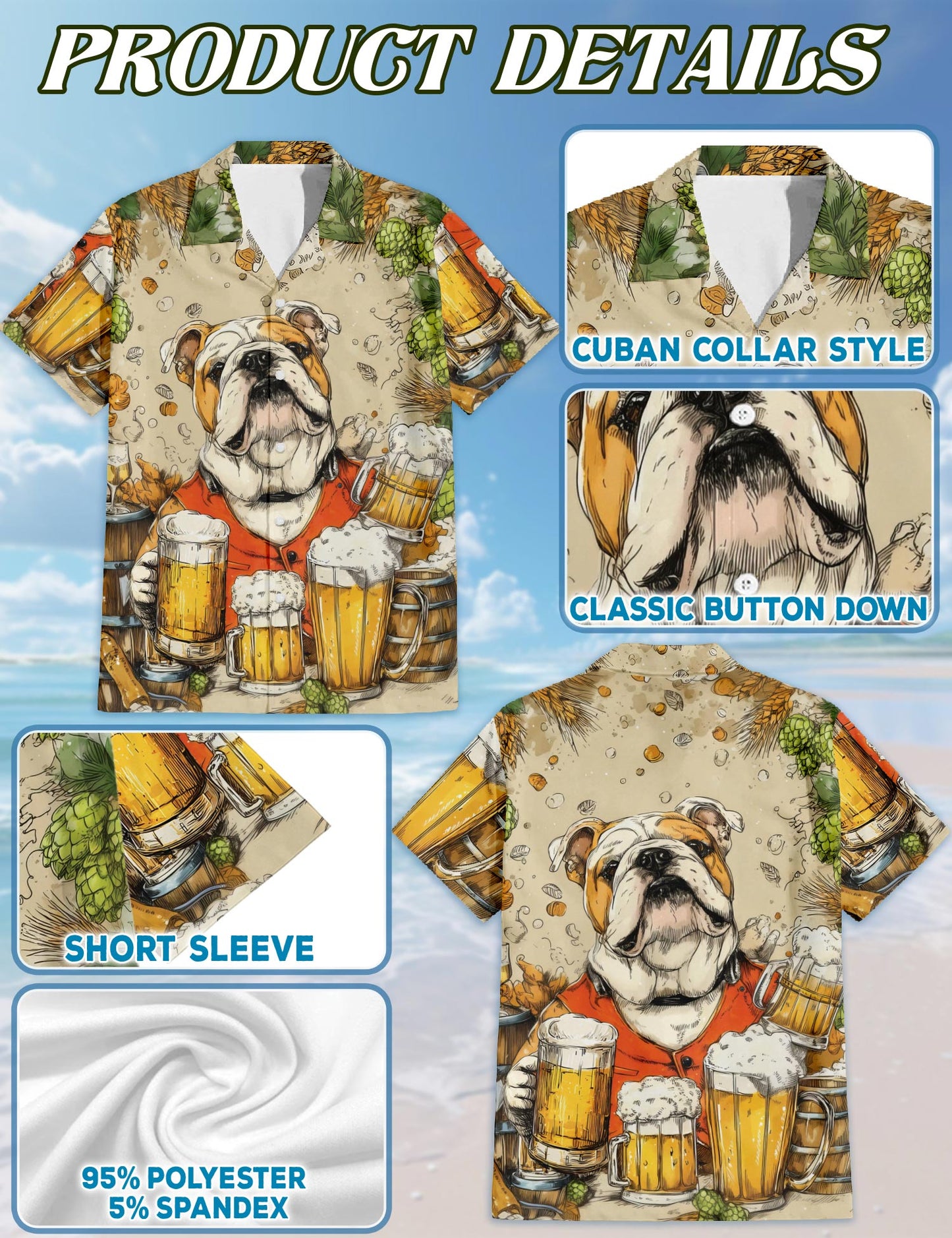 3D Bulldog Beer Hawaiian Shirt for Men, Button Down Aloha Shirt - Azhawaiian