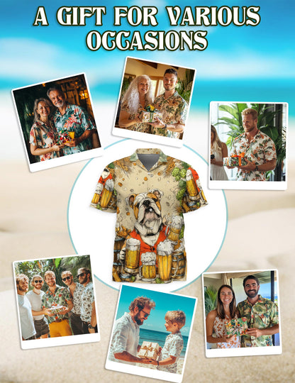 3D Bulldog Beer Hawaiian Shirt for Men, Button Down Aloha Shirt - Azhawaiian