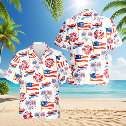 4th Of July US Pattern Hawaiian Shirt for Men, Button Down Aloha Shirt - Azhawaiian