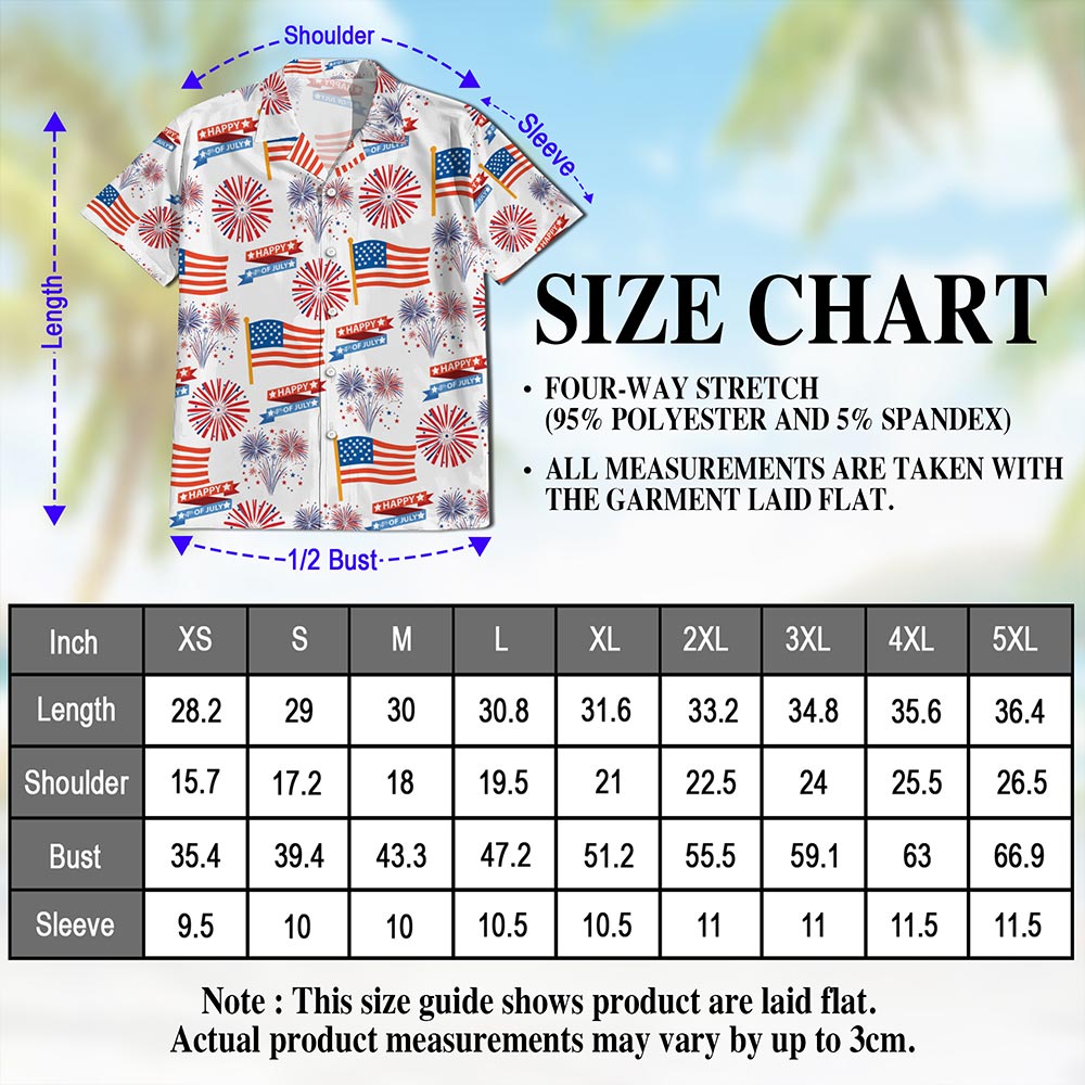 4th Of July US Pattern Hawaiian Shirt for Men, Button Down Aloha Shirt - Azhawaiian