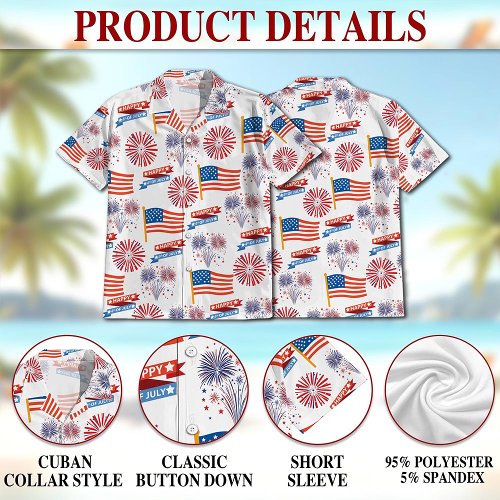 4th Of July US Pattern Hawaiian Shirt for Men, Button Down Aloha Shirt - Azhawaiian