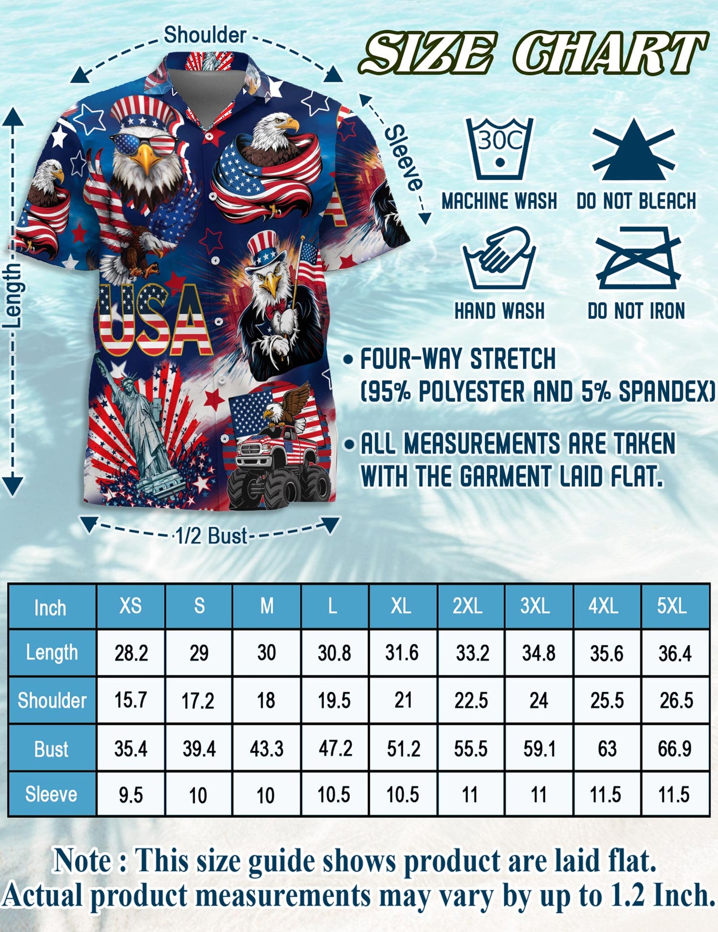 4th of July America Flag Bald Eagle Hawaiian Shirt for Men, Button Down Aloha Shirt - Azhawaiian