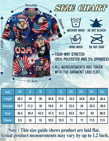 4th of July America Flag Bald Eagle Hawaiian Shirt for Men, Button Down Aloha Shirt - Azhawaiian