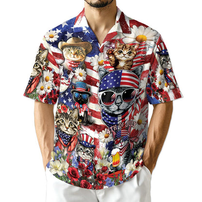 Azhawaiian 4th of July Cat Hawaiian Shirt for Men