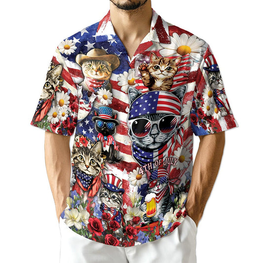 Azhawaiian 4th of July Cat Hawaiian Shirt for Men