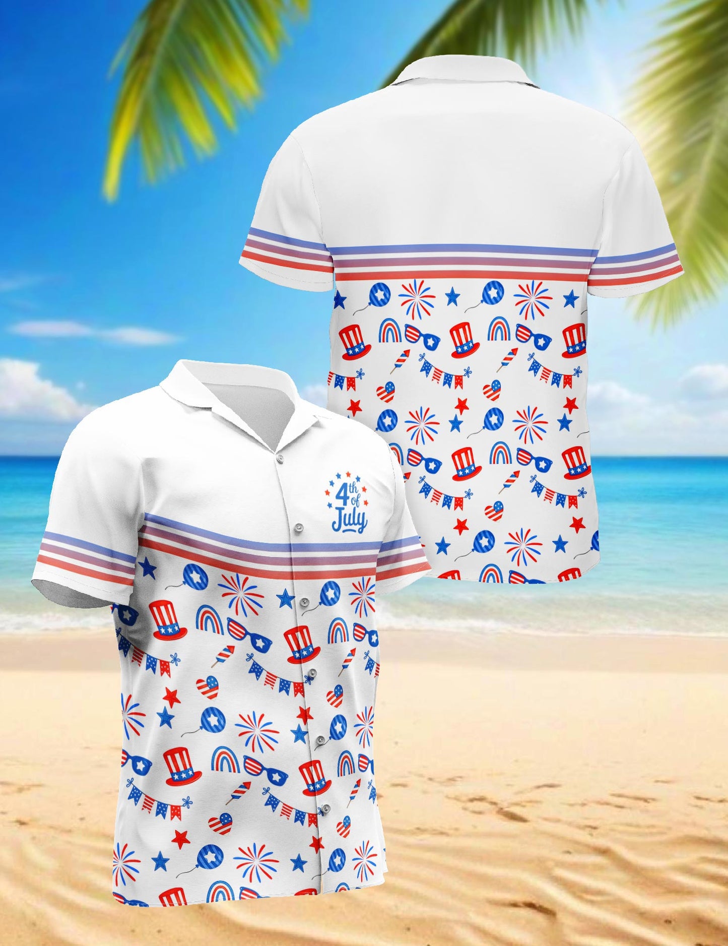 4th of July Day Hawaiian Shirt for Men, Button Down Aloha Shirt - Azhawaiian