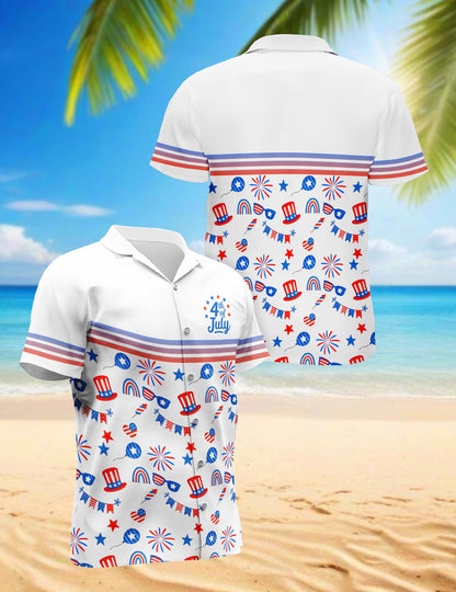 4th of July Day Hawaiian Shirt for Men, Button Down Aloha Shirt - Azhawaiian