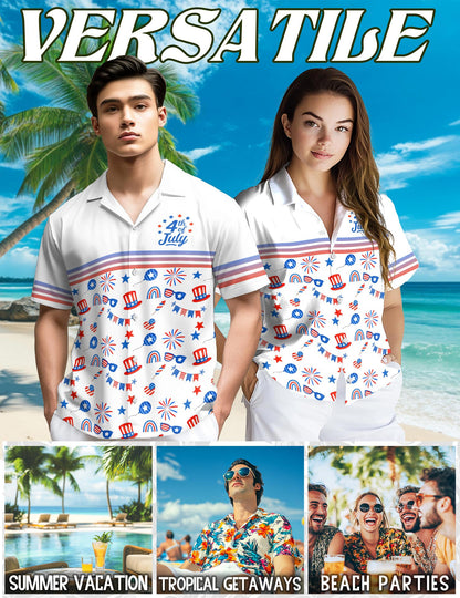 4th of July Day Hawaiian Shirt for Men, Button Down Aloha Shirt - Azhawaiian