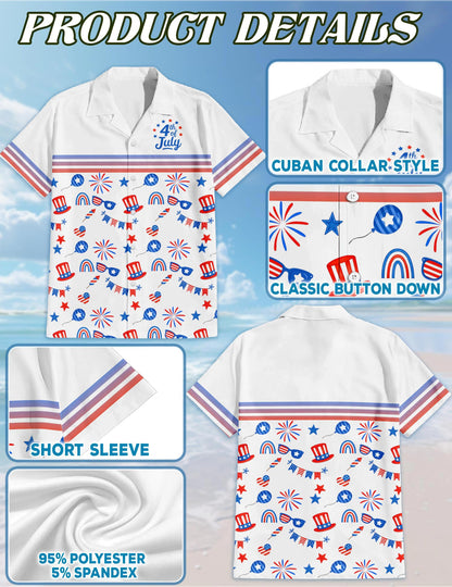 4th of July Day Hawaiian Shirt for Men, Button Down Aloha Shirt - Azhawaiian
