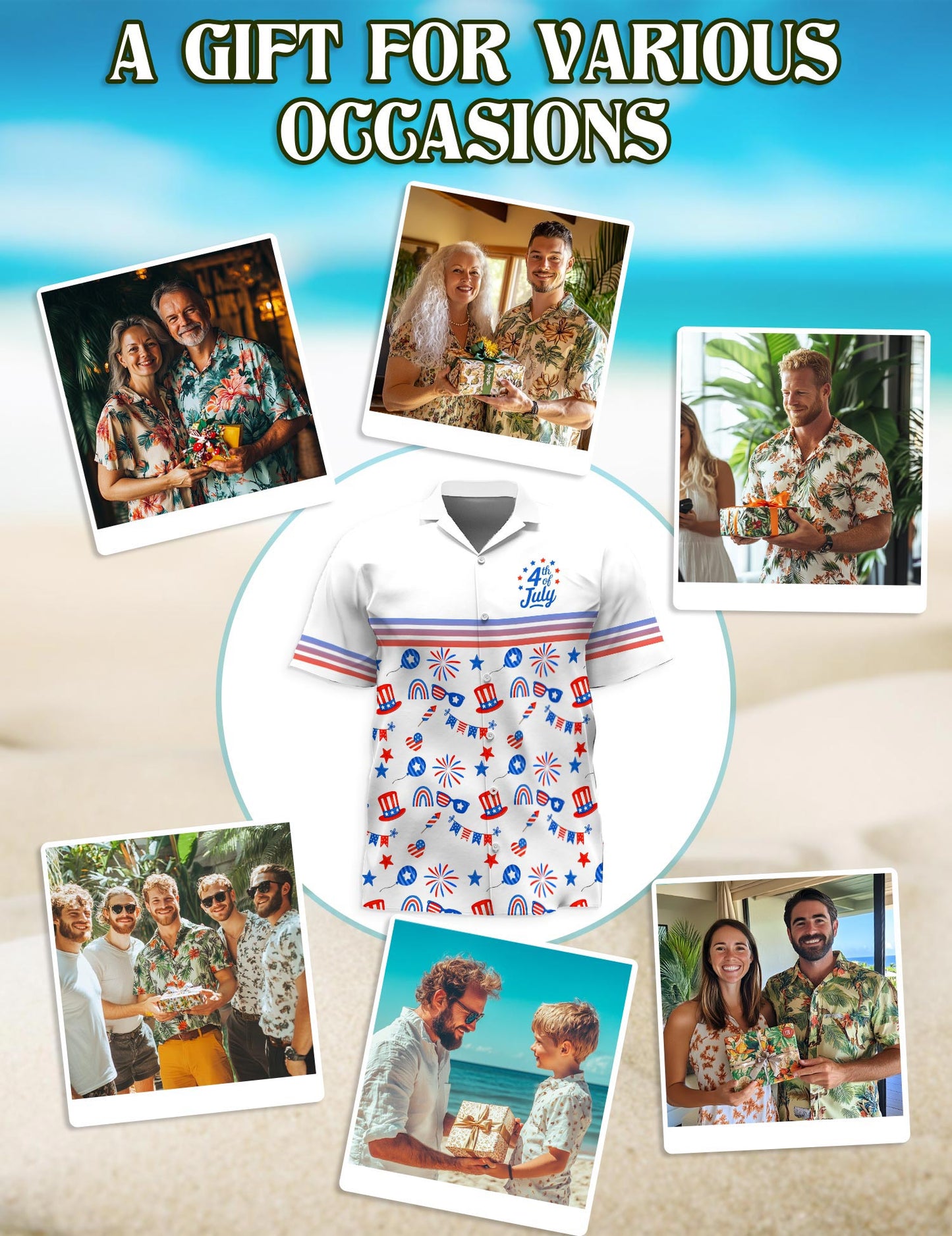 4th of July Day Hawaiian Shirt for Men, Button Down Aloha Shirt - Azhawaiian